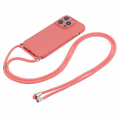 For iPhone 15 Pro Max TPU Case Precise Cutout Rubberized Cover with Long Lanyard