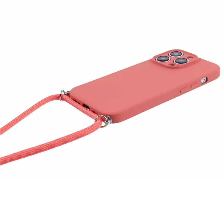 For iPhone 15 Pro Max TPU Case Precise Cutout Rubberized Cover with Long Lanyard