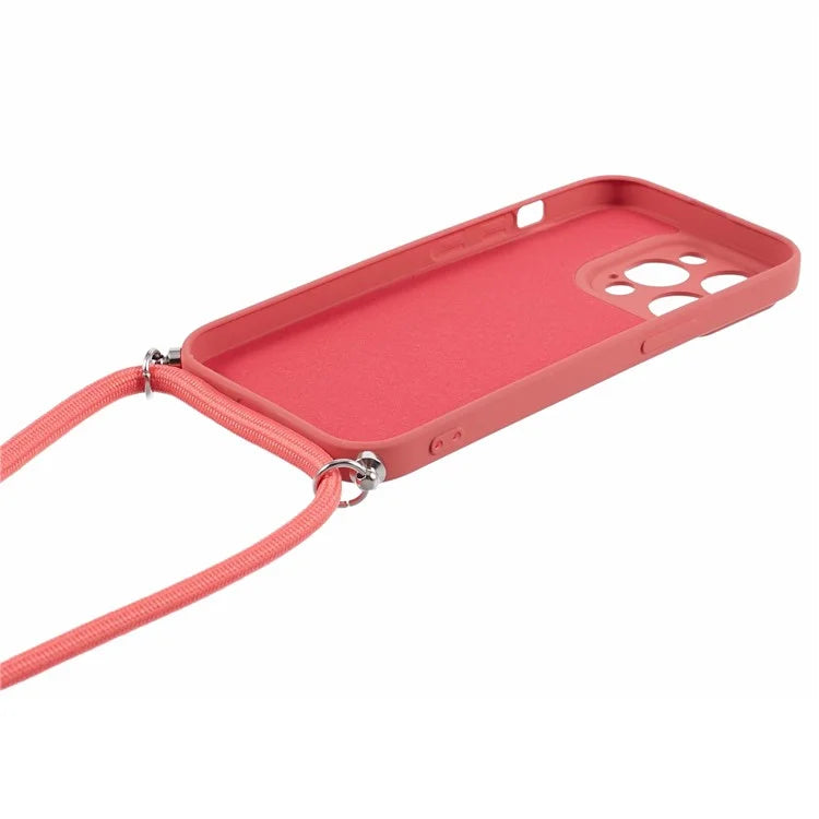 For iPhone 15 Pro Max TPU Case Precise Cutout Rubberized Cover with Long Lanyard