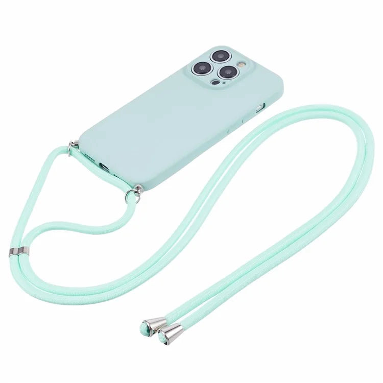 For iPhone 15 Pro Max TPU Case Precise Cutout Rubberized Cover with Long Lanyard