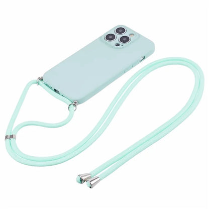 For iPhone 15 Pro Max TPU Case Precise Cutout Rubberized Cover with Long Lanyard