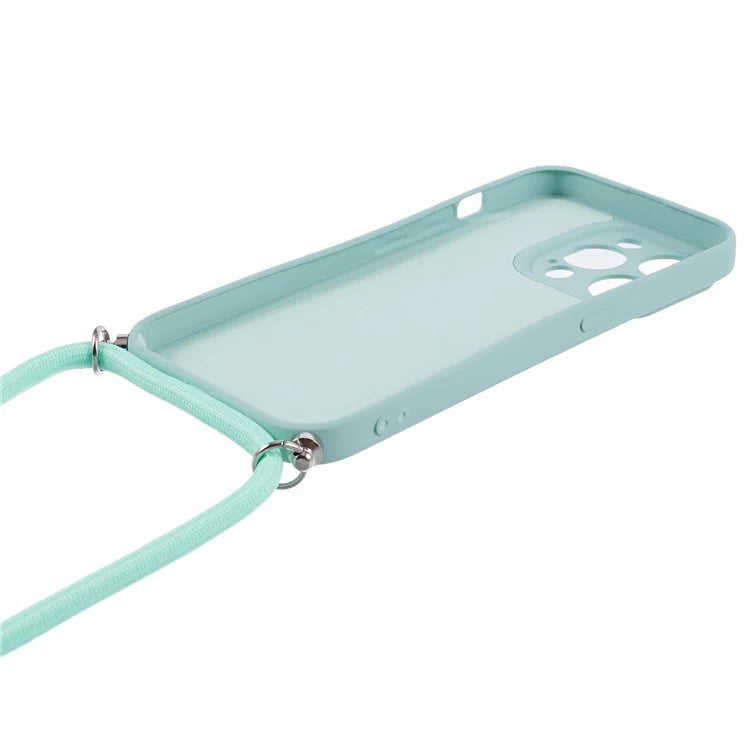 For iPhone 15 Pro Max TPU Case Precise Cutout Rubberized Cover with Long Lanyard