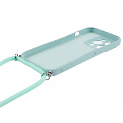 For iPhone 15 Pro Max TPU Case Precise Cutout Rubberized Cover with Long Lanyard