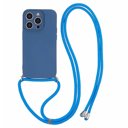 For iPhone 15 Pro Max TPU Case Precise Cutout Rubberized Cover with Long Lanyard