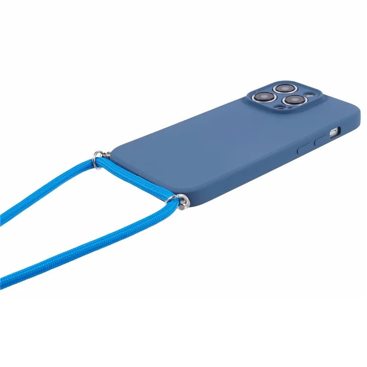 For iPhone 15 Pro Max TPU Case Precise Cutout Rubberized Cover with Long Lanyard