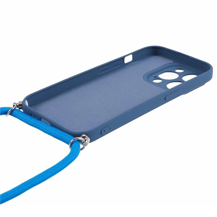 For iPhone 15 Pro Max TPU Case Precise Cutout Rubberized Cover with Long Lanyard
