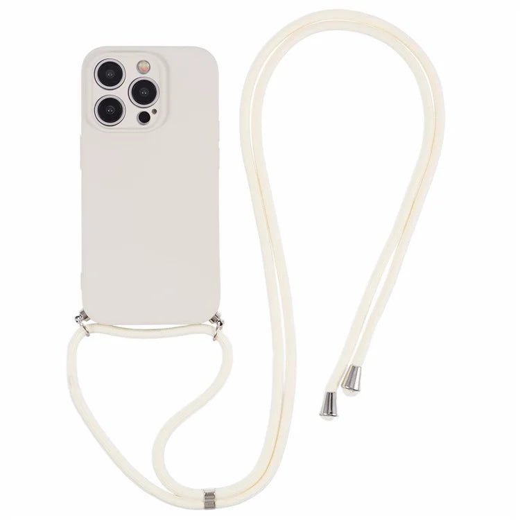 For iPhone 15 Pro Max TPU Case Precise Cutout Rubberized Cover with Long Lanyard