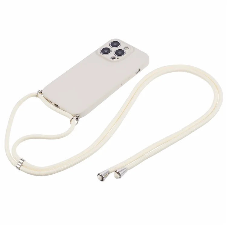 For iPhone 15 Pro Max TPU Case Precise Cutout Rubberized Cover with Long Lanyard