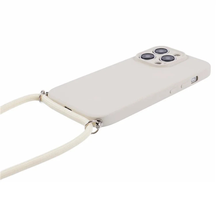 For iPhone 15 Pro Max TPU Case Precise Cutout Rubberized Cover with Long Lanyard