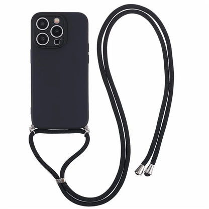 For iPhone 15 Pro Max TPU Case Precise Cutout Rubberized Cover with Long Lanyard