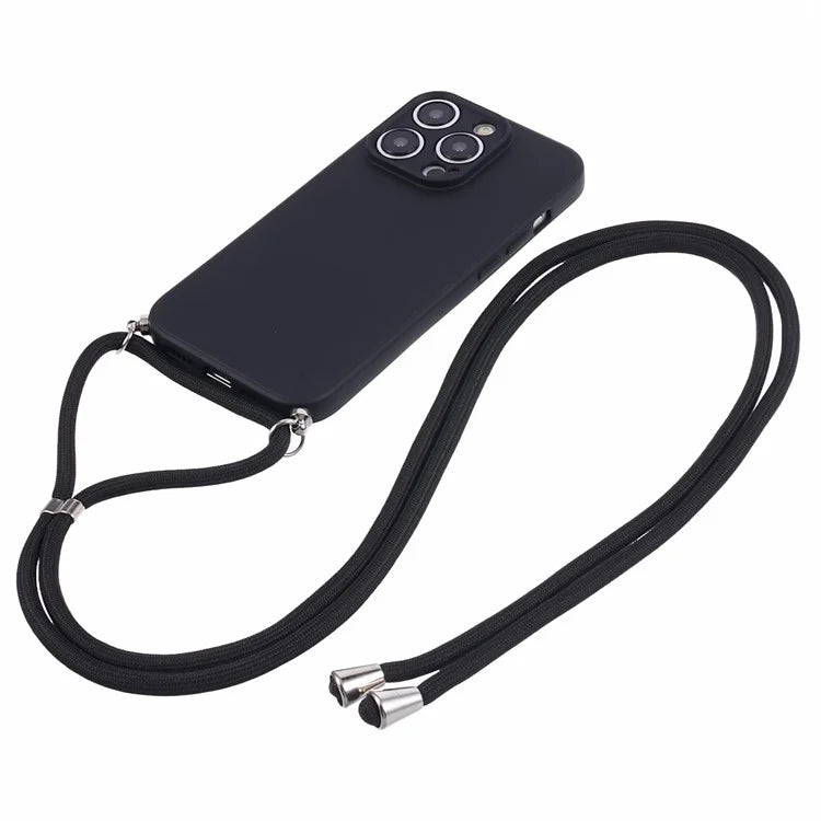 For iPhone 15 Pro Max TPU Case Precise Cutout Rubberized Cover with Long Lanyard
