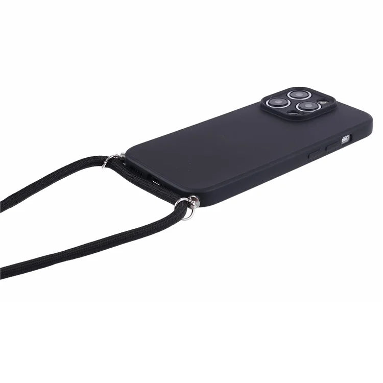 For iPhone 15 Pro Max TPU Case Precise Cutout Rubberized Cover with Long Lanyard