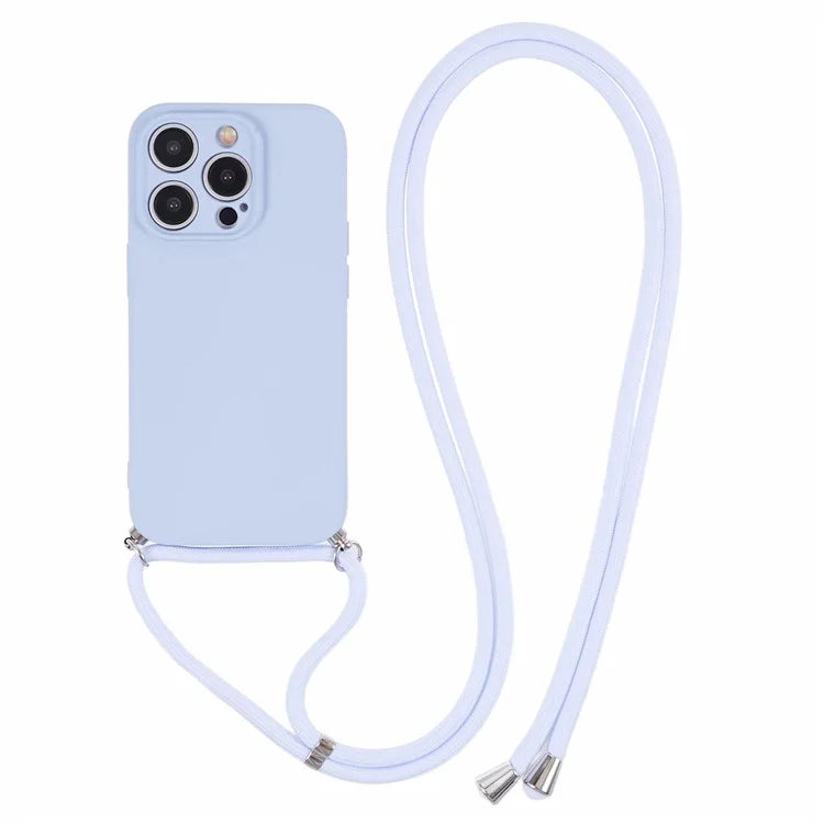 For iPhone 15 Pro Max TPU Case Precise Cutout Rubberized Cover with Long Lanyard