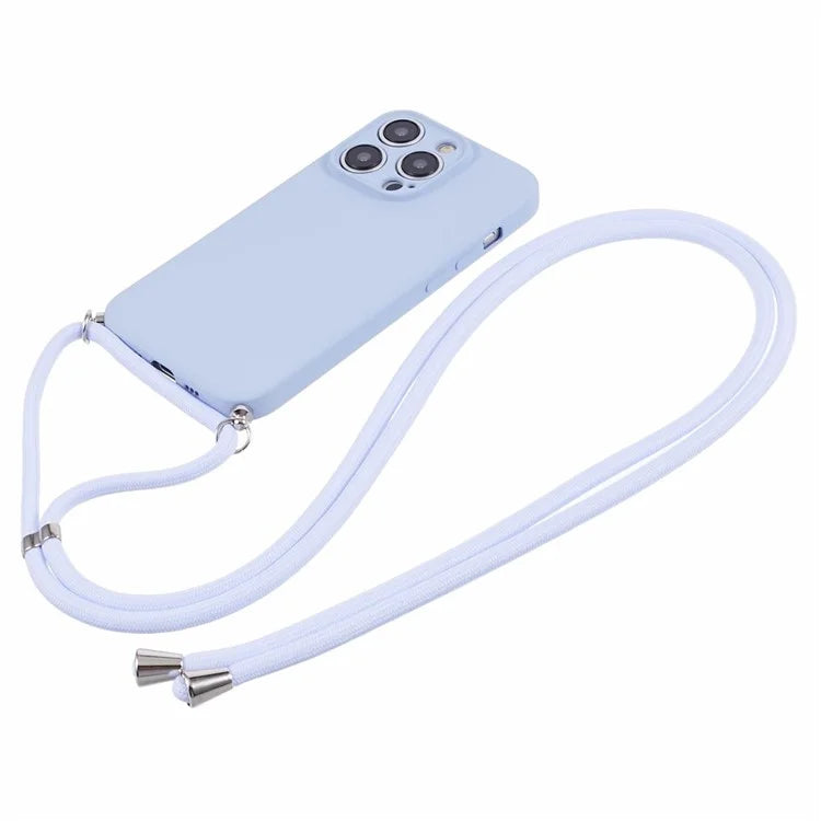 For iPhone 15 Pro Max TPU Case Precise Cutout Rubberized Cover with Long Lanyard