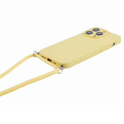 For iPhone 15 Pro Case Candy Color Rubberized Phone Cover with Long Lanyard