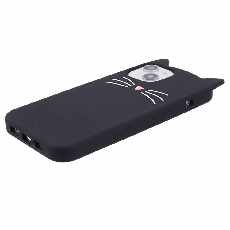 For iPhone 15 Case 3D Moustache Cat Soft Silicone Shockproof Phone Back Cover