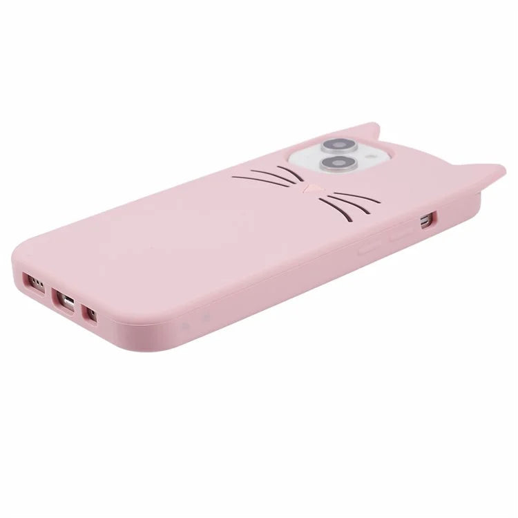 For iPhone 15 Case 3D Moustache Cat Soft Silicone Shockproof Phone Back Cover