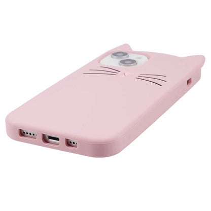 For iPhone 15 Case 3D Moustache Cat Soft Silicone Shockproof Phone Back Cover