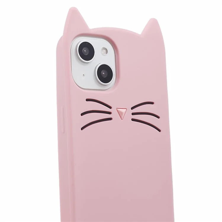 For iPhone 15 Case 3D Moustache Cat Soft Silicone Shockproof Phone Back Cover