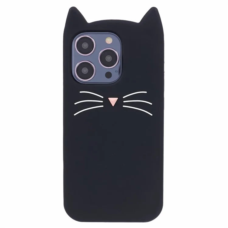 For iPhone 15 Pro Max Silicone Case 3D Moustache Cat Drop-proof Phone Cover