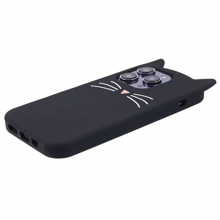 For iPhone 15 Pro Max Silicone Case 3D Moustache Cat Drop-proof Phone Cover