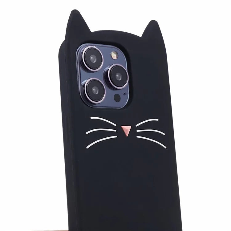 For iPhone 15 Pro Max Silicone Case 3D Moustache Cat Drop-proof Phone Cover