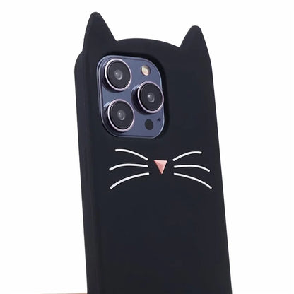 For iPhone 15 Pro Max Silicone Case 3D Moustache Cat Drop-proof Phone Cover
