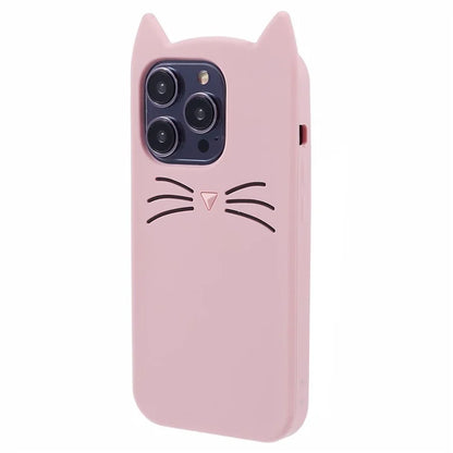 For iPhone 15 Pro Max Silicone Case 3D Moustache Cat Drop-proof Phone Cover