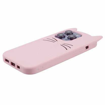For iPhone 15 Pro Max Silicone Case 3D Moustache Cat Drop-proof Phone Cover