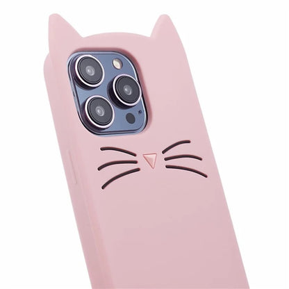 For iPhone 15 Pro Max Silicone Case 3D Moustache Cat Drop-proof Phone Cover