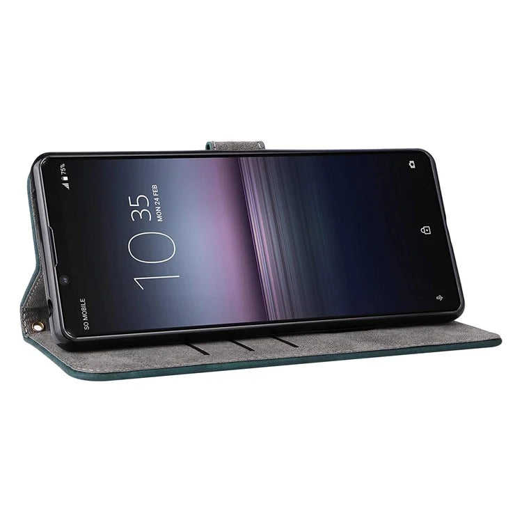 For Sony Xperia 1 II Case RFID Blocking Wallet Phone Stand Cover with Strap