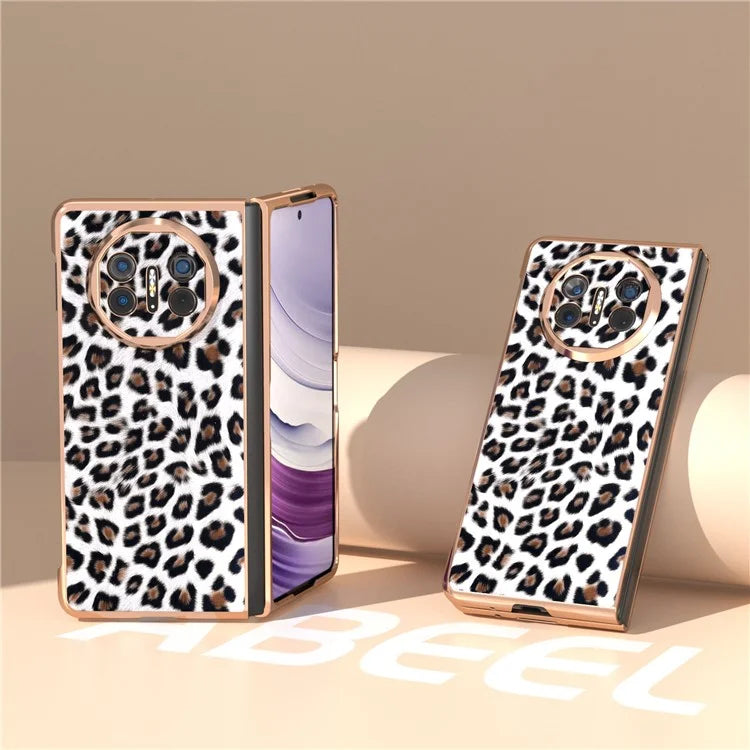 For Huawei Mate X5 Case PU Leather+PC Leopard Pattern Electroplating Phone Cover