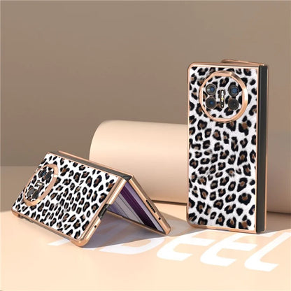 For Huawei Mate X5 Case PU Leather+PC Leopard Pattern Electroplating Phone Cover