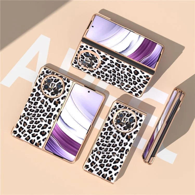 For Huawei Mate X5 Case PU Leather+PC Leopard Pattern Electroplating Phone Cover