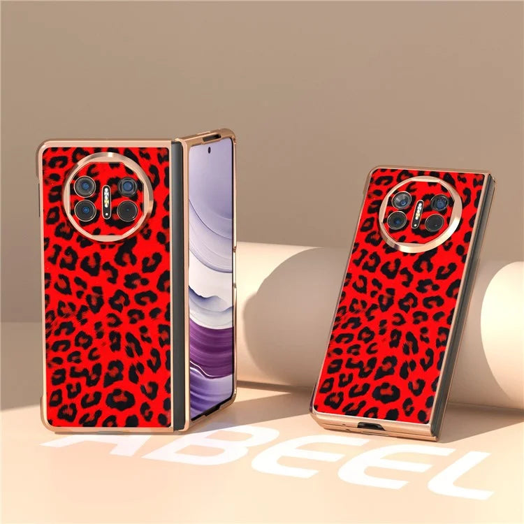For Huawei Mate X5 Case PU Leather+PC Leopard Pattern Electroplating Phone Cover