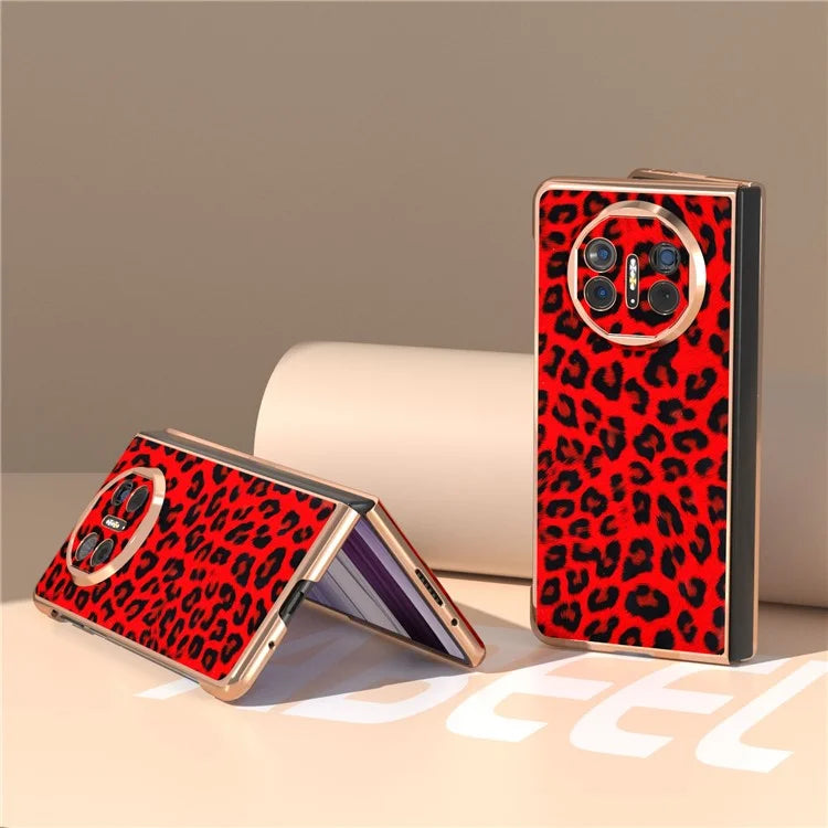 For Huawei Mate X5 Case PU Leather+PC Leopard Pattern Electroplating Phone Cover