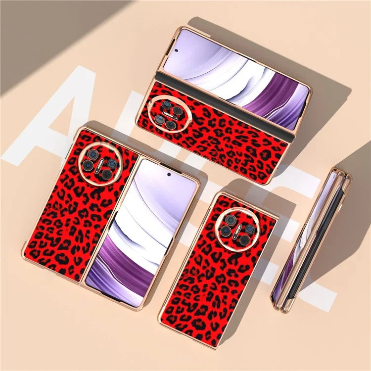 For Huawei Mate X5 Case PU Leather+PC Leopard Pattern Electroplating Phone Cover