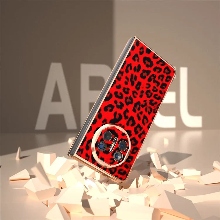 For Huawei Mate X5 Case PU Leather+PC Leopard Pattern Electroplating Phone Cover