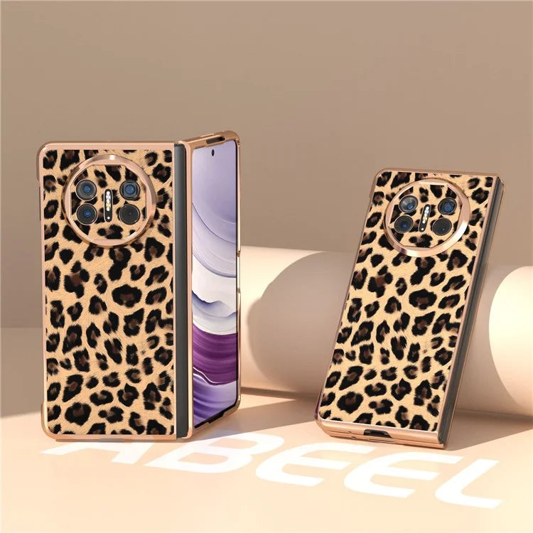 For Huawei Mate X5 Case PU Leather+PC Leopard Pattern Electroplating Phone Cover