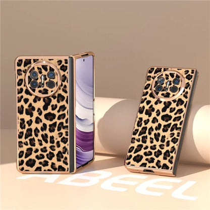 For Huawei Mate X5 Case PU Leather+PC Leopard Pattern Electroplating Phone Cover