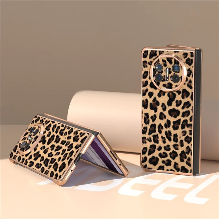 For Huawei Mate X5 Case PU Leather+PC Leopard Pattern Electroplating Phone Cover