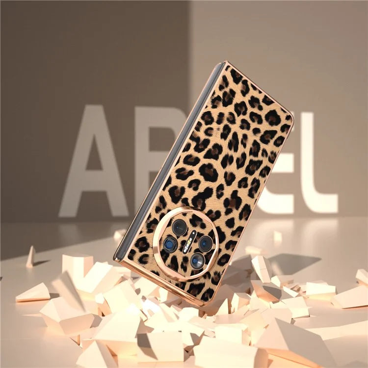 For Huawei Mate X5 Case PU Leather+PC Leopard Pattern Electroplating Phone Cover