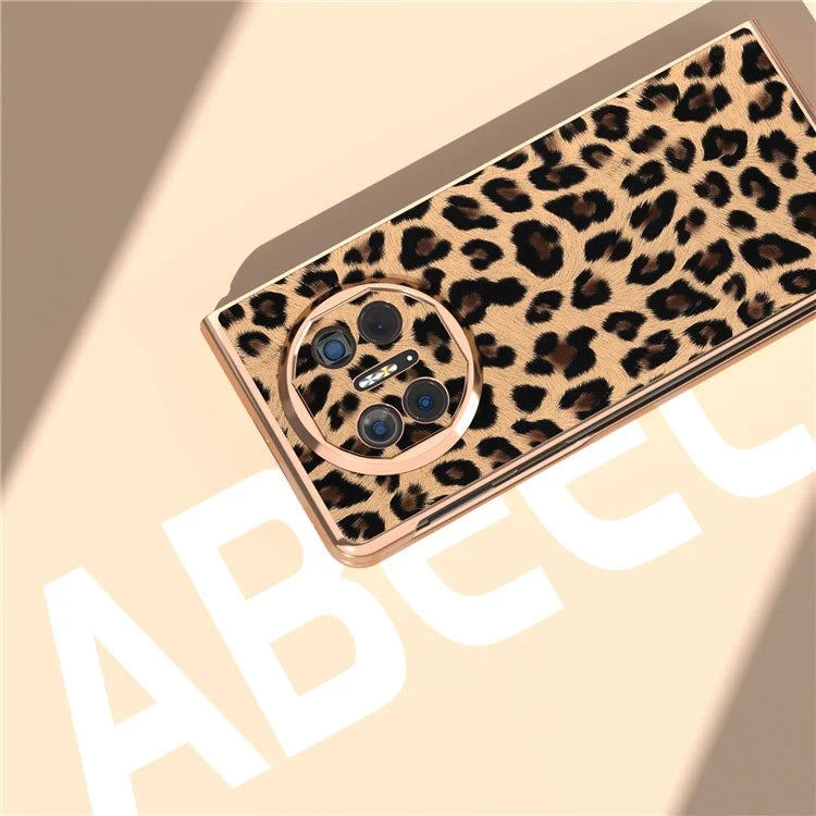 For Huawei Mate X5 Case PU Leather+PC Leopard Pattern Electroplating Phone Cover