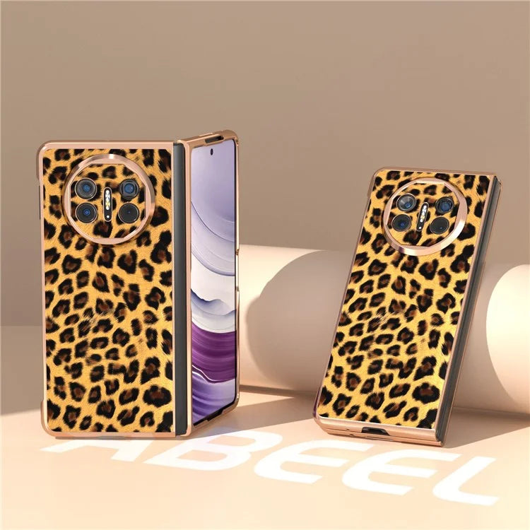 For Huawei Mate X5 Case PU Leather+PC Leopard Pattern Electroplating Phone Cover