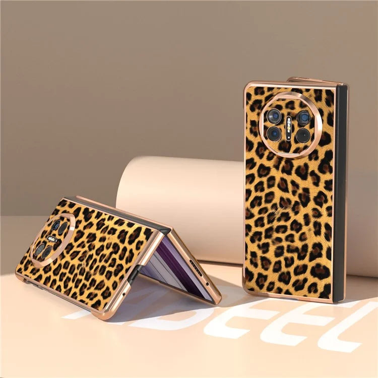 For Huawei Mate X5 Case PU Leather+PC Leopard Pattern Electroplating Phone Cover