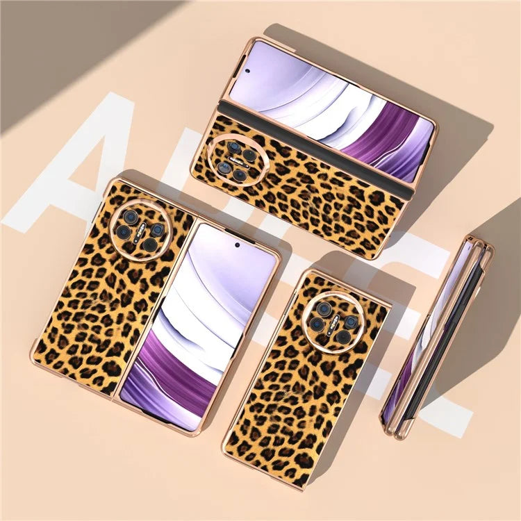 For Huawei Mate X5 Case PU Leather+PC Leopard Pattern Electroplating Phone Cover