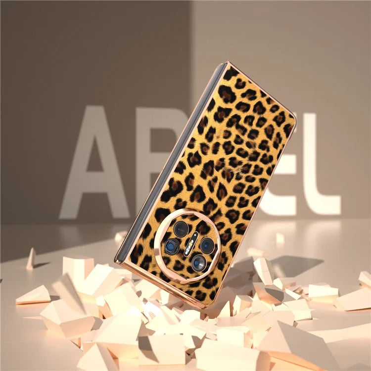 For Huawei Mate X5 Case PU Leather+PC Leopard Pattern Electroplating Phone Cover