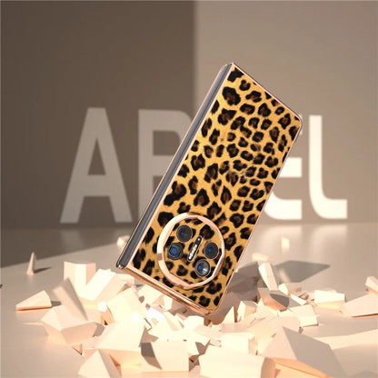 For Huawei Mate X5 Case PU Leather+PC Leopard Pattern Electroplating Phone Cover