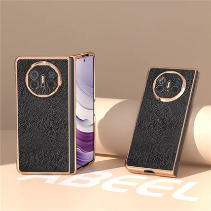 For Huawei Mate X5 Case Genuine Cow Leather + PC Litchi Texture Phone Cover