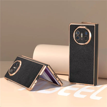 For Huawei Mate X5 Case Genuine Cow Leather + PC Litchi Texture Phone Cover
